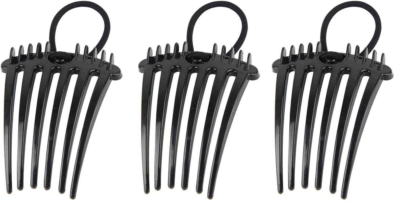 3 Pack Bandette Comb with Elastic Band 2023 New Fluffy Hair Comb Ponytail Bump it UP Volume Combs (Black)