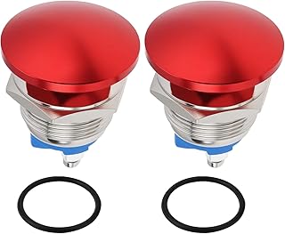 VGOL 2 Pulsadores Metálicos de Reinicio Automático de 19 Mm Resistentes Al Agua de CA/CC 12 V-250 V Color Rojo
