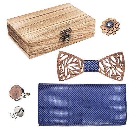 Classic Handmade Mens Wood Bow Tie With Matching Pocket Square And Men's Cufflinks Set #TOP5