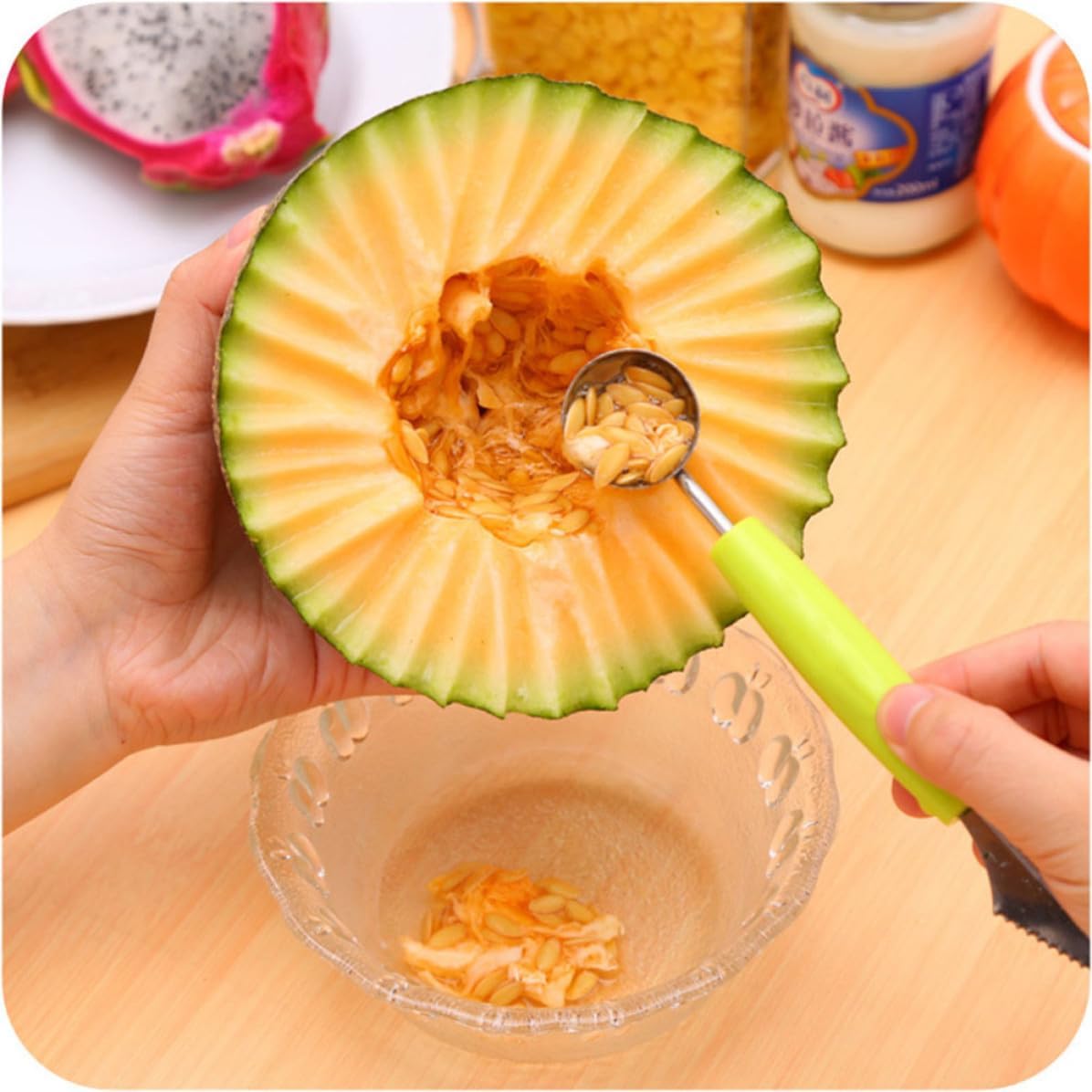 Stainless Steel Fruit Spoon Scooper with Carving End for Melons
