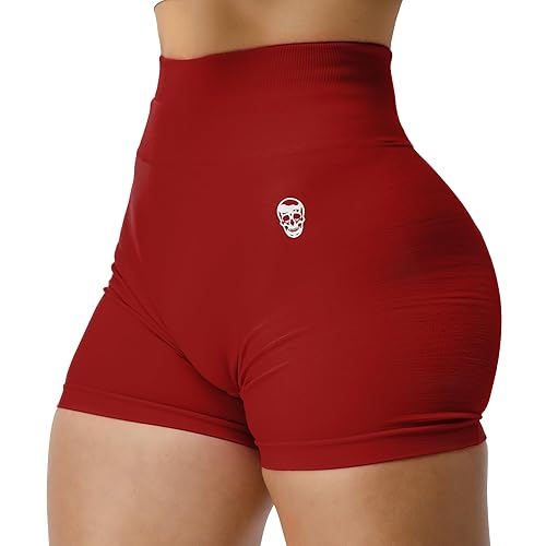 Gymreapers Infinity Seamless Workout Shorts High Waist Biker Shorts for Women Athletic Gym Running Pilates Yoga Sport Short - Medium - Bloodshot Red