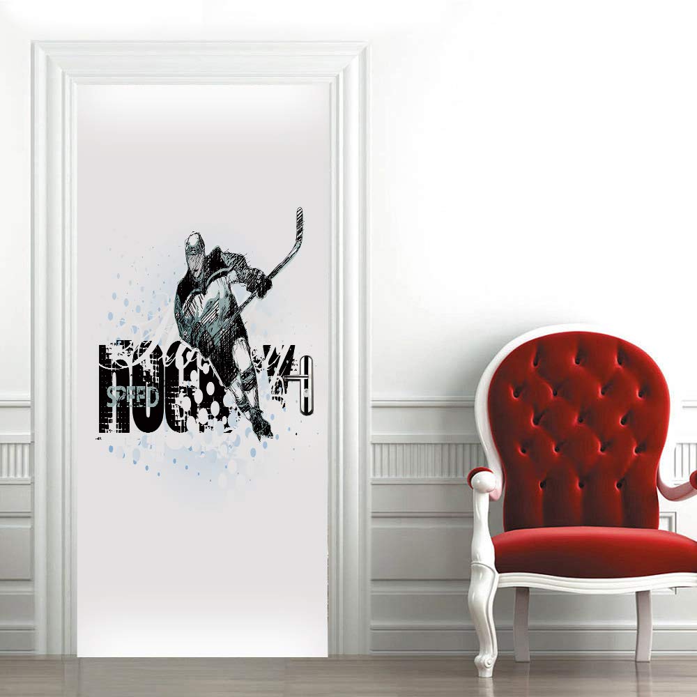 Stickers mural porte 3D hockey sur glace poster autocollant 63x205 cm