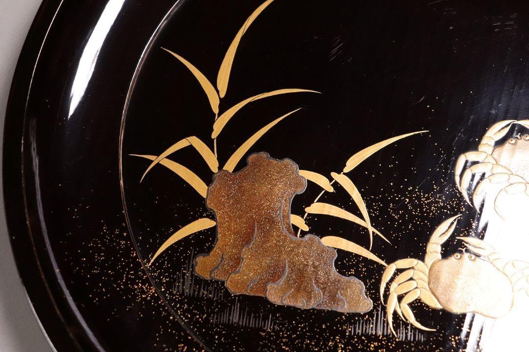 蔵A2260b】木製黒塗金縁 盆 木皿 菓子器 二十客