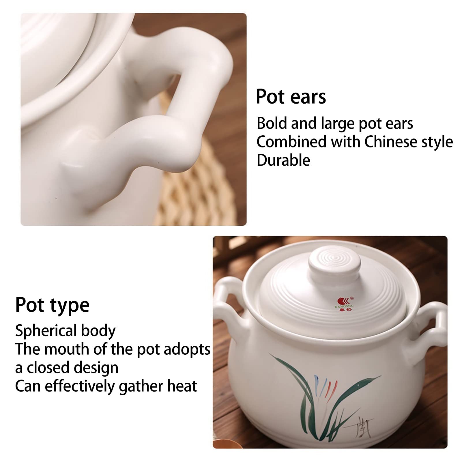 Gliniany Garnek Do Gotowania Podwójne Uchwyty Dutch Oven Z Pokrywką Nieprzywierający Ceramiczny Garnek Gotowania Gulaszu Gotowania Na Parze(6.2L)