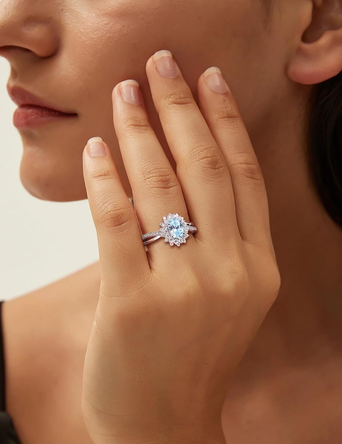 Oval Engagement Ring Sterling Silver/14K Gold Plated Sapphire/Emerald/Ruby/Aquamarine 2 Cttw Gemstone Halo Rings Split Shank Statement Rings for Women Size 6-10 - Image 2