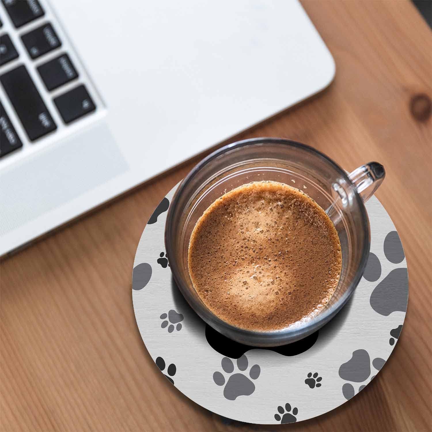 Black and Gray Paws Coaster for Drinks Individual Silhouette Cartoon Animal Dog Cat Paw Print Cute Puppy Kitten Feet Presents for Housewarming Birthday and Family 100% Diatomite 4''X 4'',2 Pack - Image 4