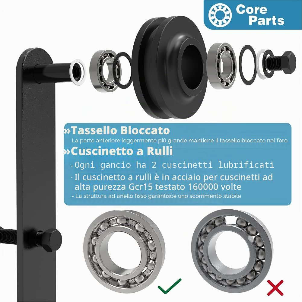 WINSOON - Kit per porta scorrevole a binario singolo da 150 cm, in acciaio al carbonio nero smerigliato, adatto a porte doppie larghe 75 cm.