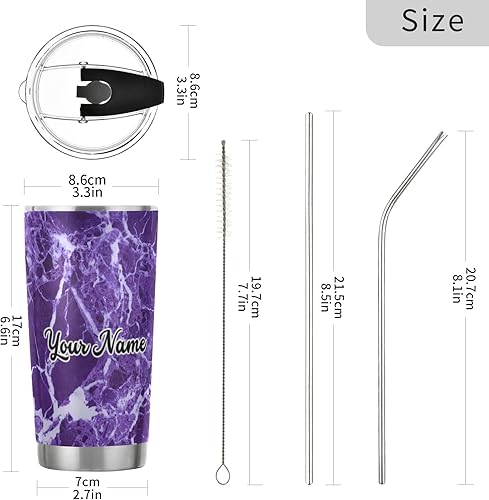 Miniatura 3 de MCHIVER Vaso de acero inoxidable personalizado con nombre personalizado, taza de café de viaje de 20 onzas, vasos aislados con tapa y popote