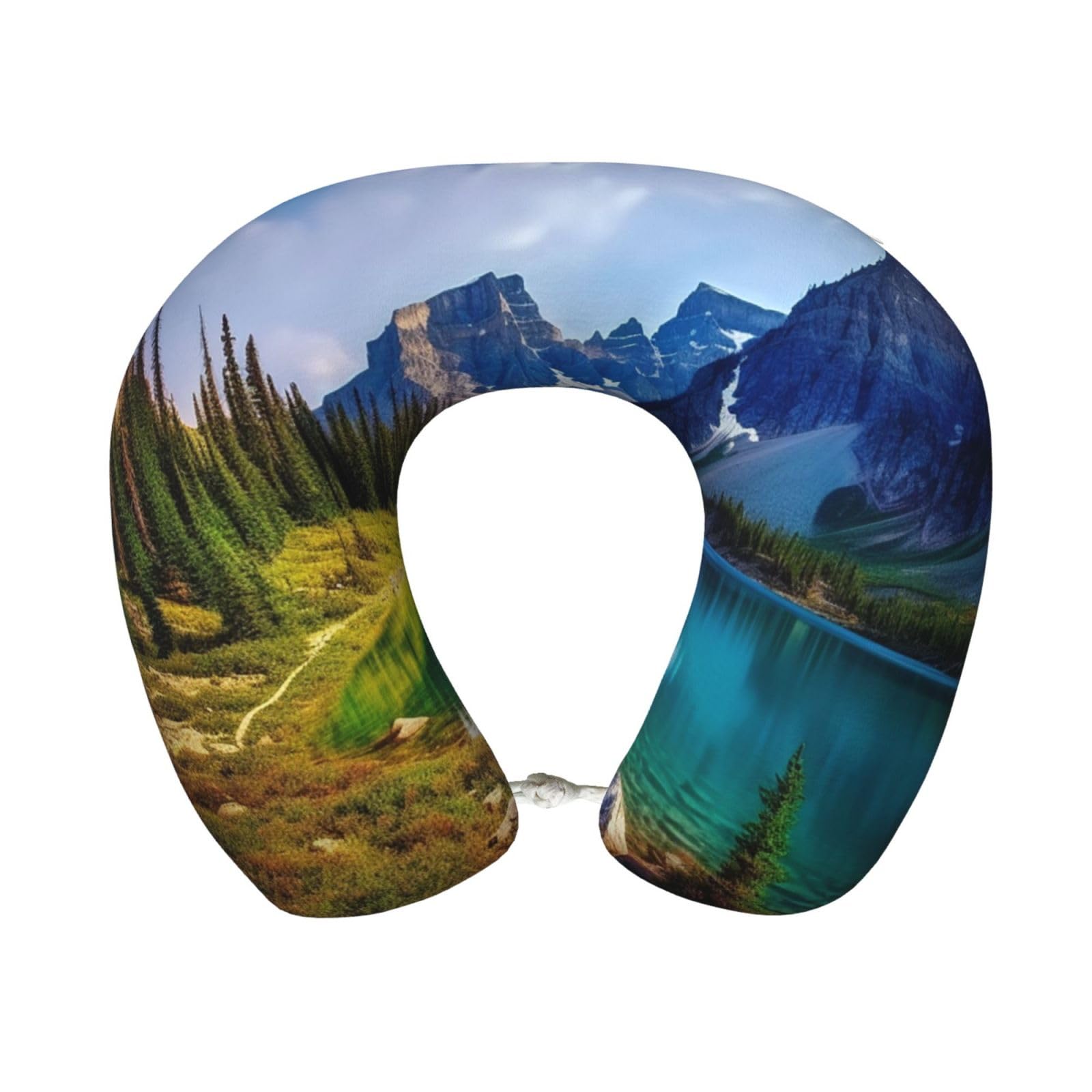 peiyeety Lake Mountain Landscape Travel Pillow Memory Foam - Comfortable U Shape Neck Pillows for Sleeping, Neck and Head Support Portable Airplane Pillow Adjustable Flight Pillow, Washable Cover