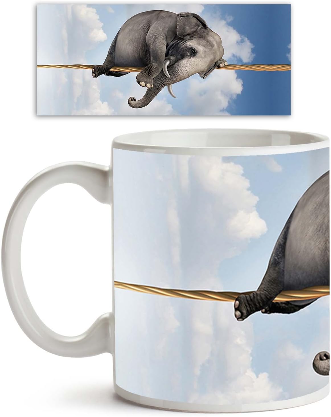 ArtzFolio Strong Determination Portrayed by an Elephant Ceramic Coffee Tea Mug Inside White 325ml Round Mug; Single Piece