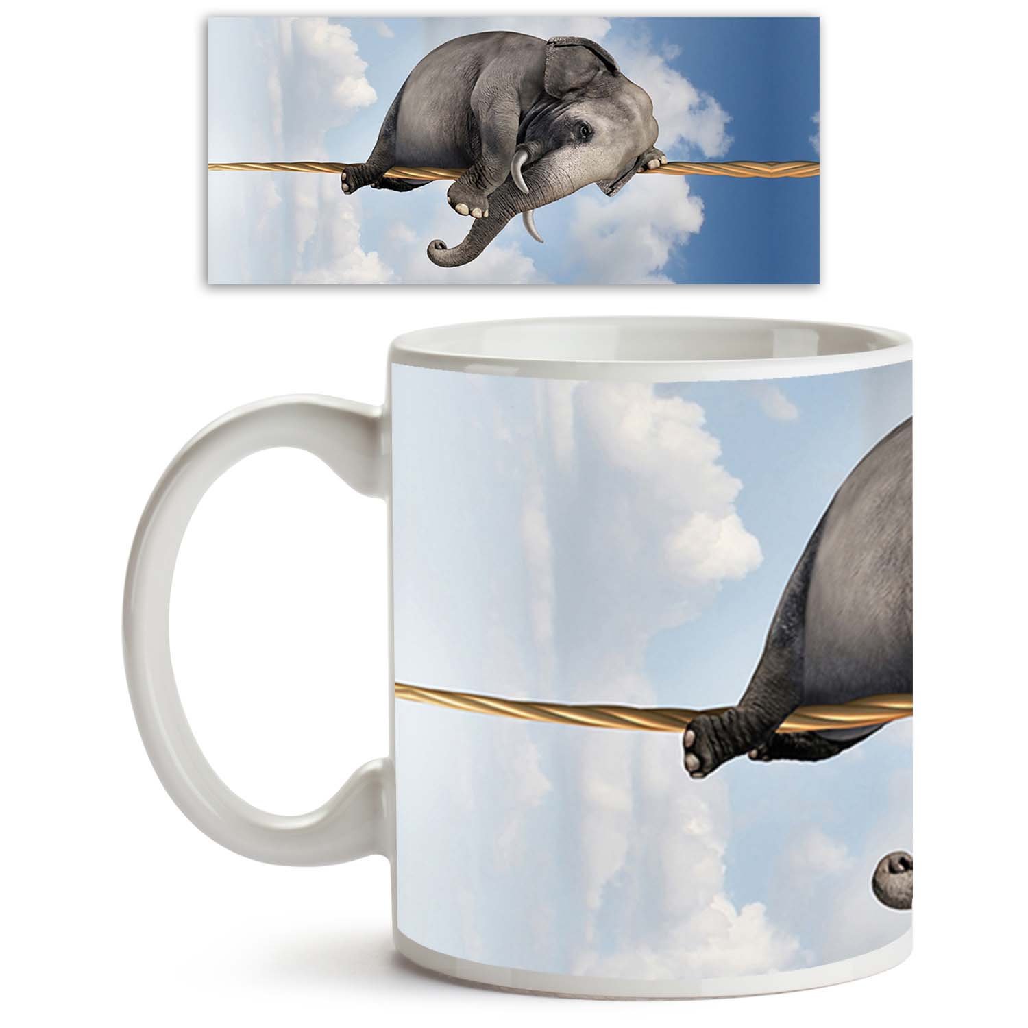 ArtzFolio Strong Determination Portrayed by an Elephant Ceramic Coffee Tea Mug Inside White 325ml Round Mug; Single Piece