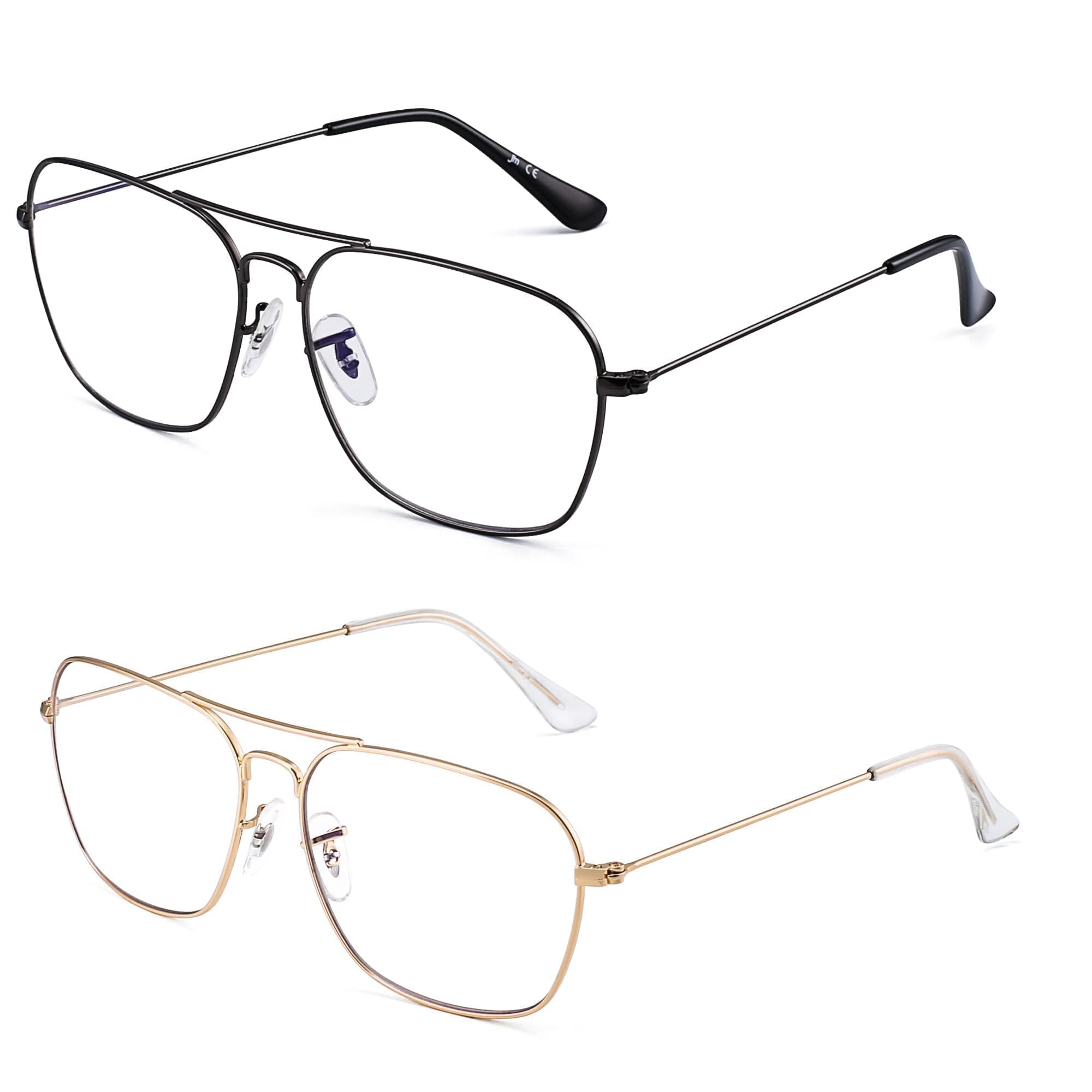 JM 2-Pack Square Reading Glasses Women Metal Frame Blue Light Blocking Computer Readers 2.75(Gold & Gunmetal)