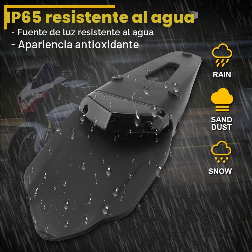 KaTur ‒ Guardabarros trasero con luz trasera de freno LED para motocicleta de motocross, enduro (lente roja)