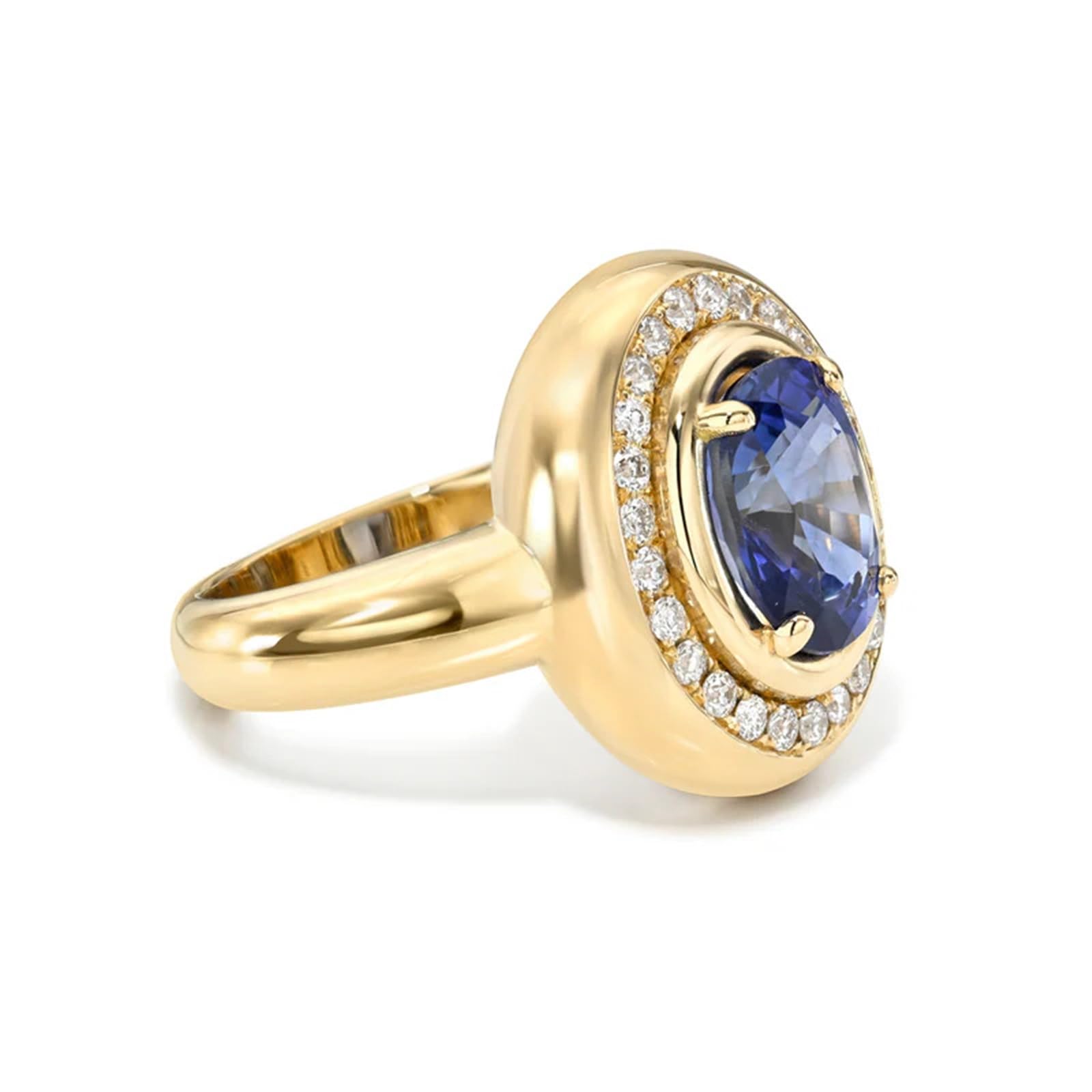 Anillos de compromiso de oro amarillo de 9 quilates, 14 quilates y 18 quilates para mujer, anillo de 8 x 10 mm, zafiro creado de 3 quilates con moissanita
