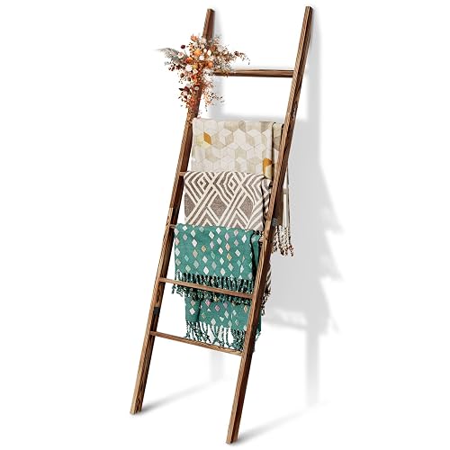 6-Tier Blanket Ladder Wooden, 5.7FT(66.5'') Blanket Quilt Towel Holder Rack
