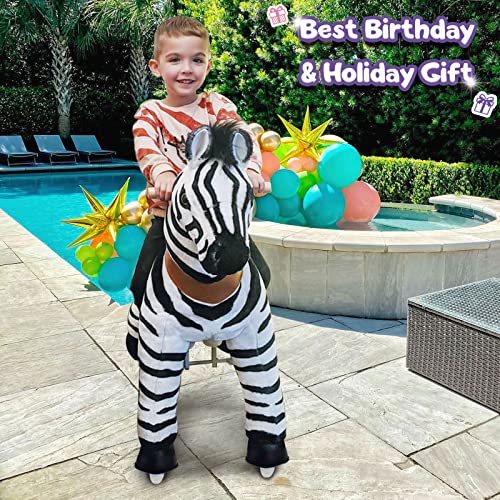 Image of PonyCycle Zebra Kids Ride on Toys Kids Scooters Classic Model U (with Brake / 36 inch Height /Size 4 for Age 4-8) Pony Cycle Ride on Zebra Plush Toy Stuffed Animal Toy Model Ux468