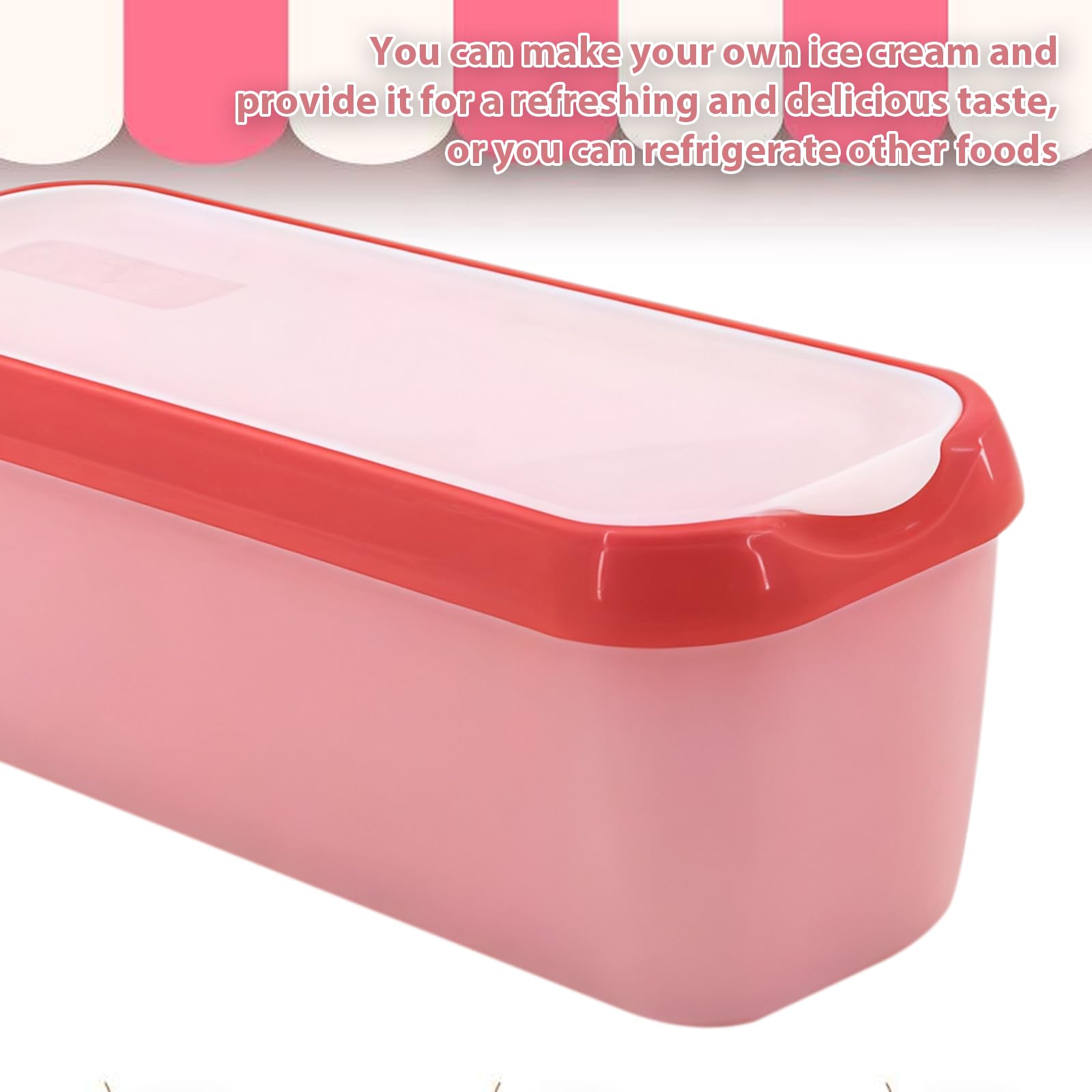 2 Stück Eisbehälter für Speiseeis 1.5L, Aufbewahrungsbehälter für Speiseeis, PP-Material Gefrierdosen 28 * 10 * 9.5cm, Wiederverwendbare Eis-Container mit Deckel (Pink)
