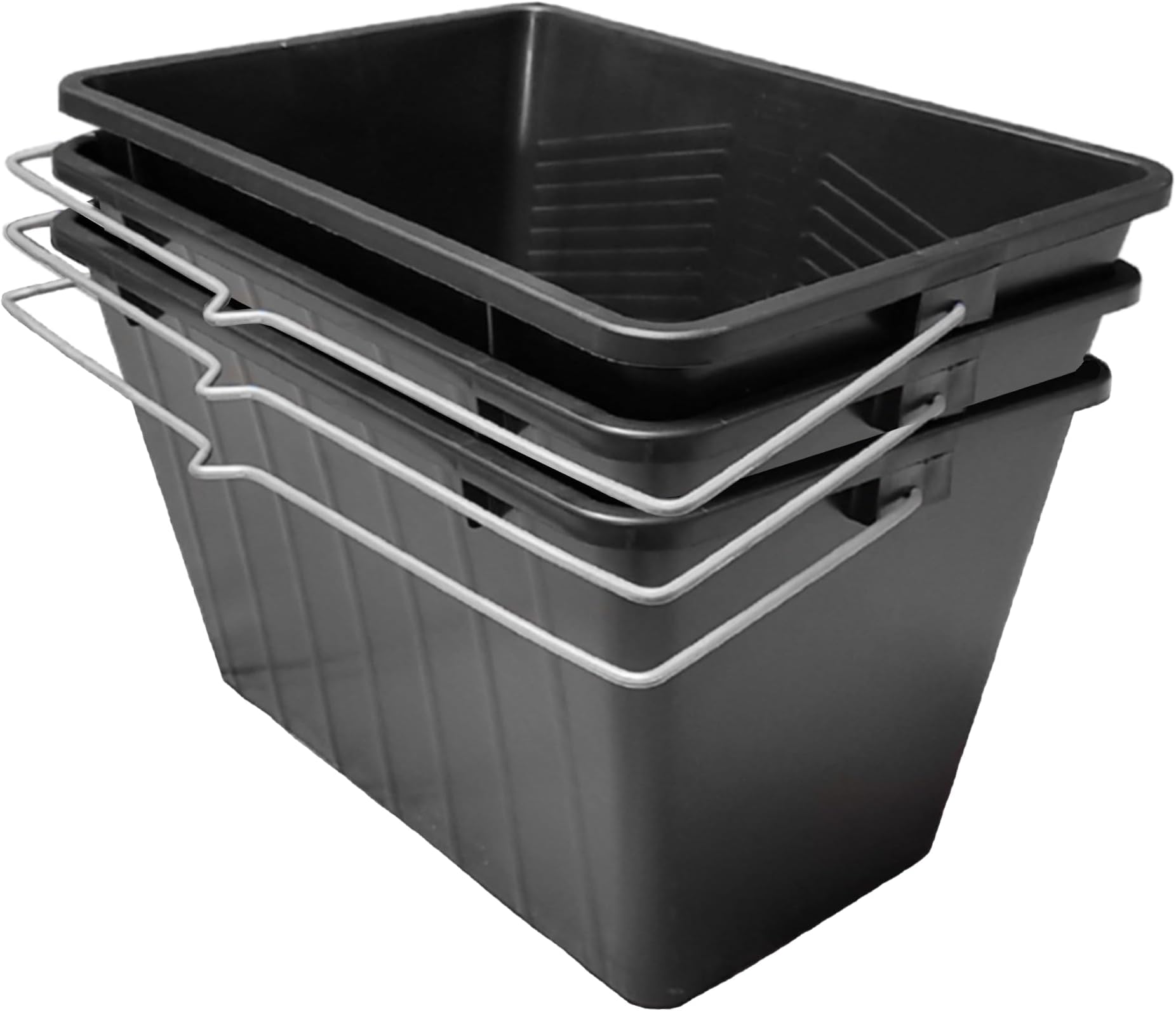15 Litre Paint Scuttle Large Decorators Roller Bucket with Metal Handle for Decorating Paints & Paste 15L, Black (Pack of 3)