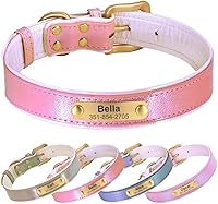 Vista 7 de Collar de perro de cuero personalizado, collares de perro personalizados con placa de identificación grabable, collar de perro rosa suave acolchado