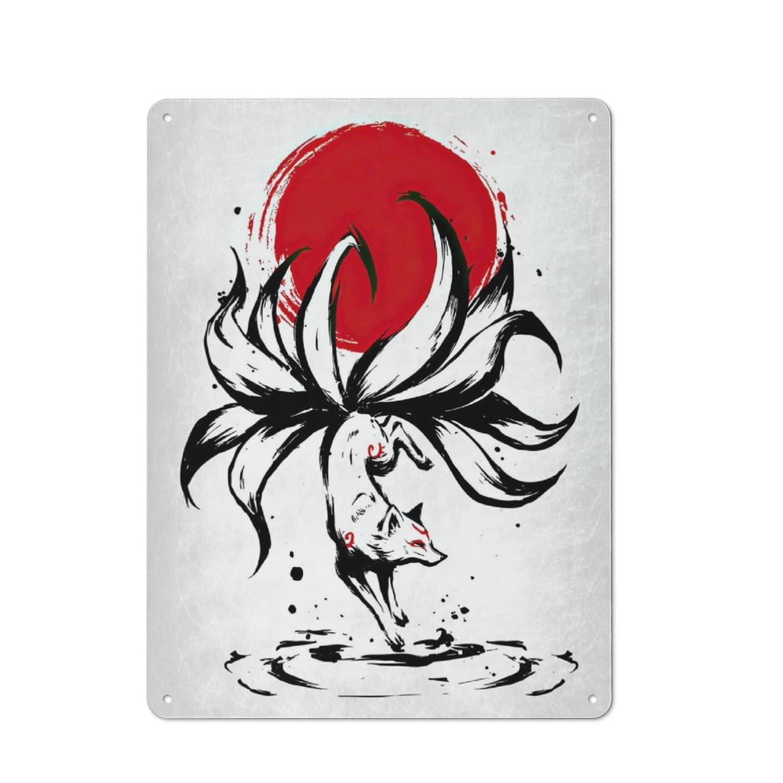 Junmoney Kitsune Nine Tailed Fox Metal Plaque 40X30cm With For Workshop Wall, Retro Decor, A New Home Gift For Collectors Of Metal Signs