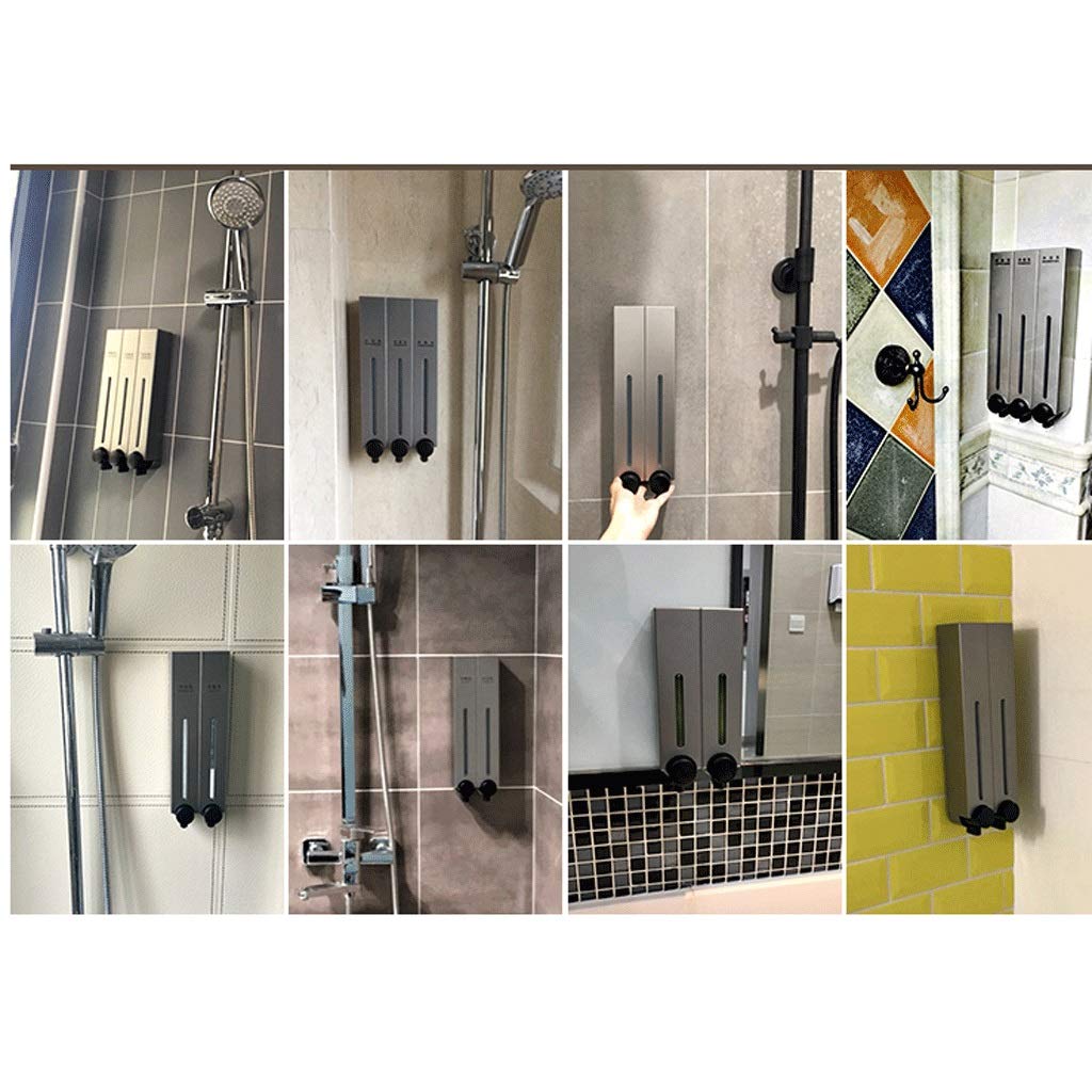 Seifenspender für die Arbeitsplatte, stanzfreier Seifenspender aus Kunststoff, zur Wandmontage, für Shampoo, Seife und Spülung, 500 ml x 1/2/3 Kammern, Seifenspender (schwarz, 2 Kammern)