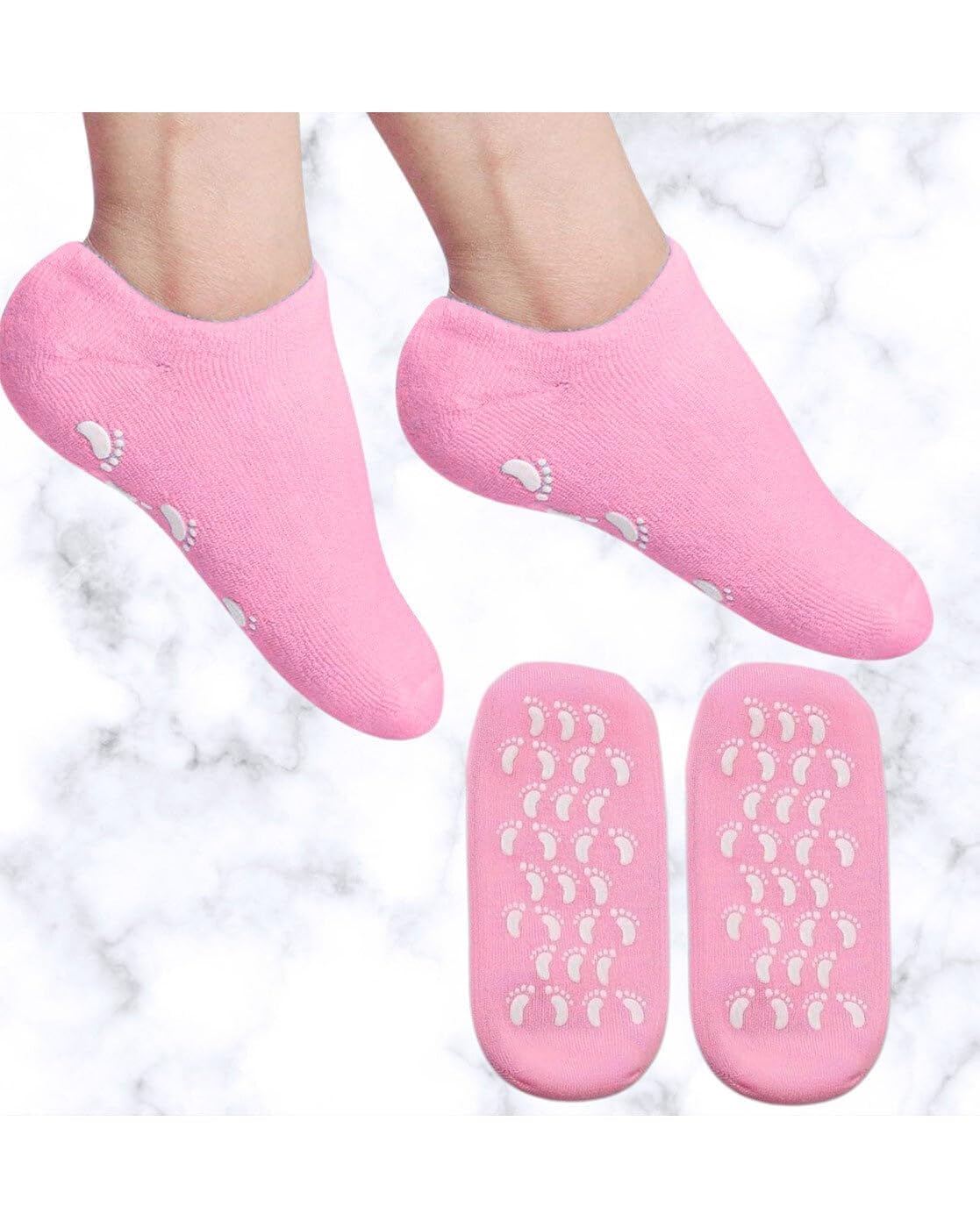 Moisturizing Spa Gel Socks for Dry Cracked Feet - Deep Hydrating Silicone Foot Treatment - Soft Cotton Overnight Heel Therapy - Pink Anti-Slip Pedicure Socks for Women and Men - Repair Rough Skin-image-45
