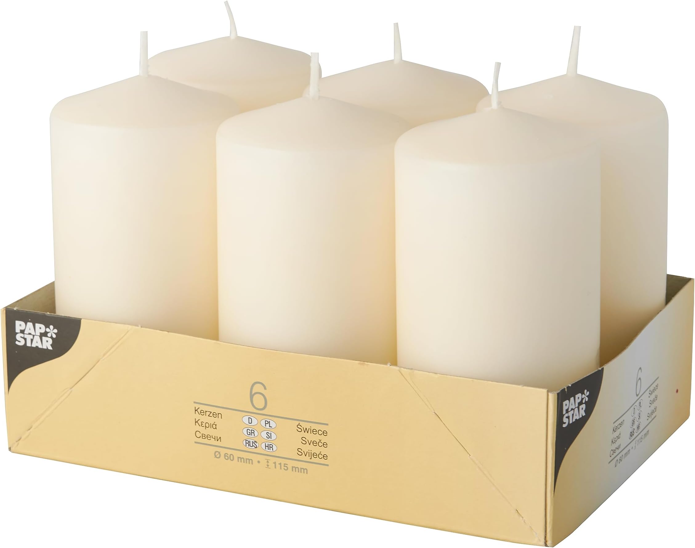 6 Pack Unscented Cream Pillar Candles