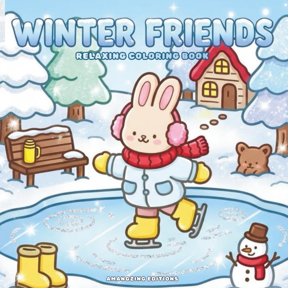Winter Friends: A Cozy and Relaxing Coloring Book with Bold and Easy Simple Designs for Adults and Kids Featuring Cute Animals, Baking, and Winter Fun