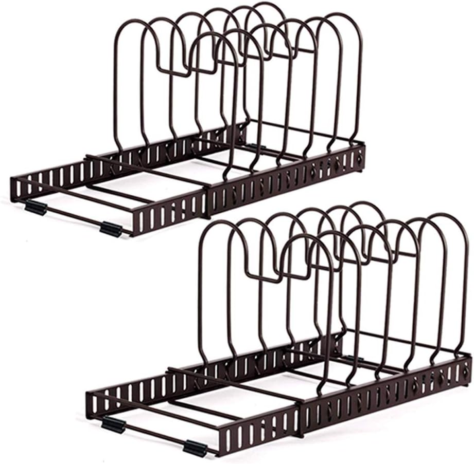 Expandable Lid Holder Pot and Pan Organizer Rack Cookware with 12 Adjustable Dividers for Kitchen Cabinet Pantryï¼ˆ2 PACKï¼‰