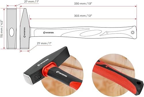 Miniatura 2 de INTERTOOL Martillo de chapa metálica  1 libra500 g 16 oz  Molinetes remachador de martillo cruzado para maquinistas, herreros negros, ingenieros con