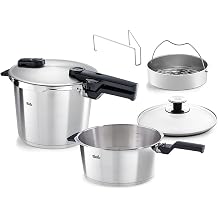 Fissler Vitaquick Premium 3 Piece Pressure Cooker Set, 3.7 Quart and 6.3 Quart with Glass Lid, 18/10 Stainless Steel, Compatible with Induction, Gas, Electric Cooktops