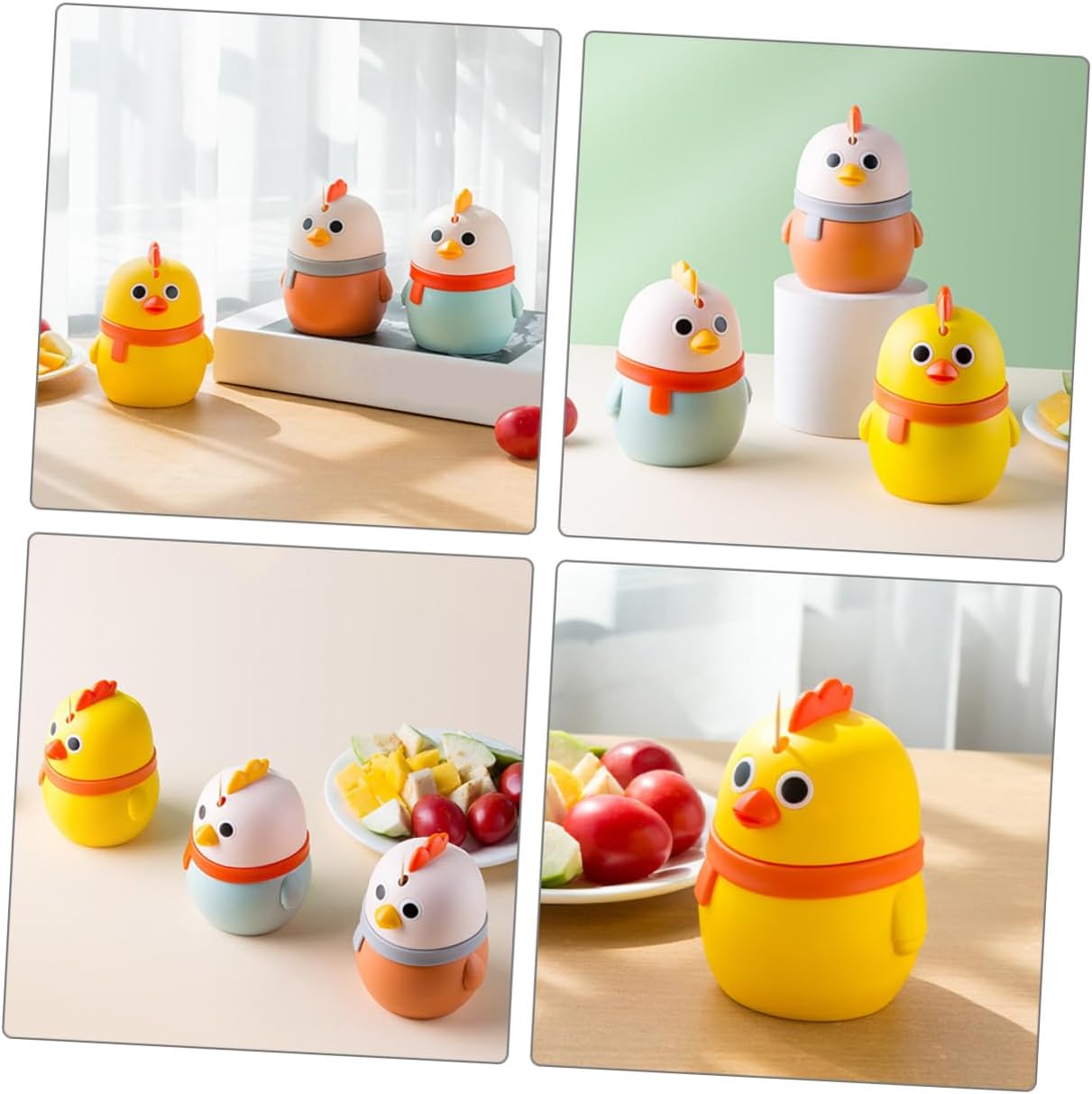 KICHOUSE 3pcs Cute Chick Press-type Toothpick Holders Small Toothpick Storage Containers with Push Dispensers for Home Kitchen Tabletop Use (light Blue Bright Orange Yellow)