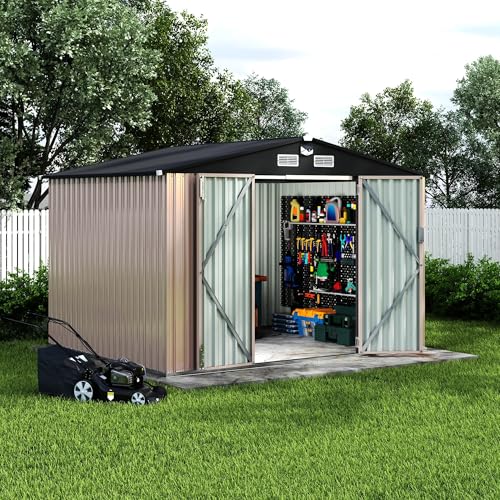 8x10 FT Metal Outdoor Storage Shed with Solar Light
