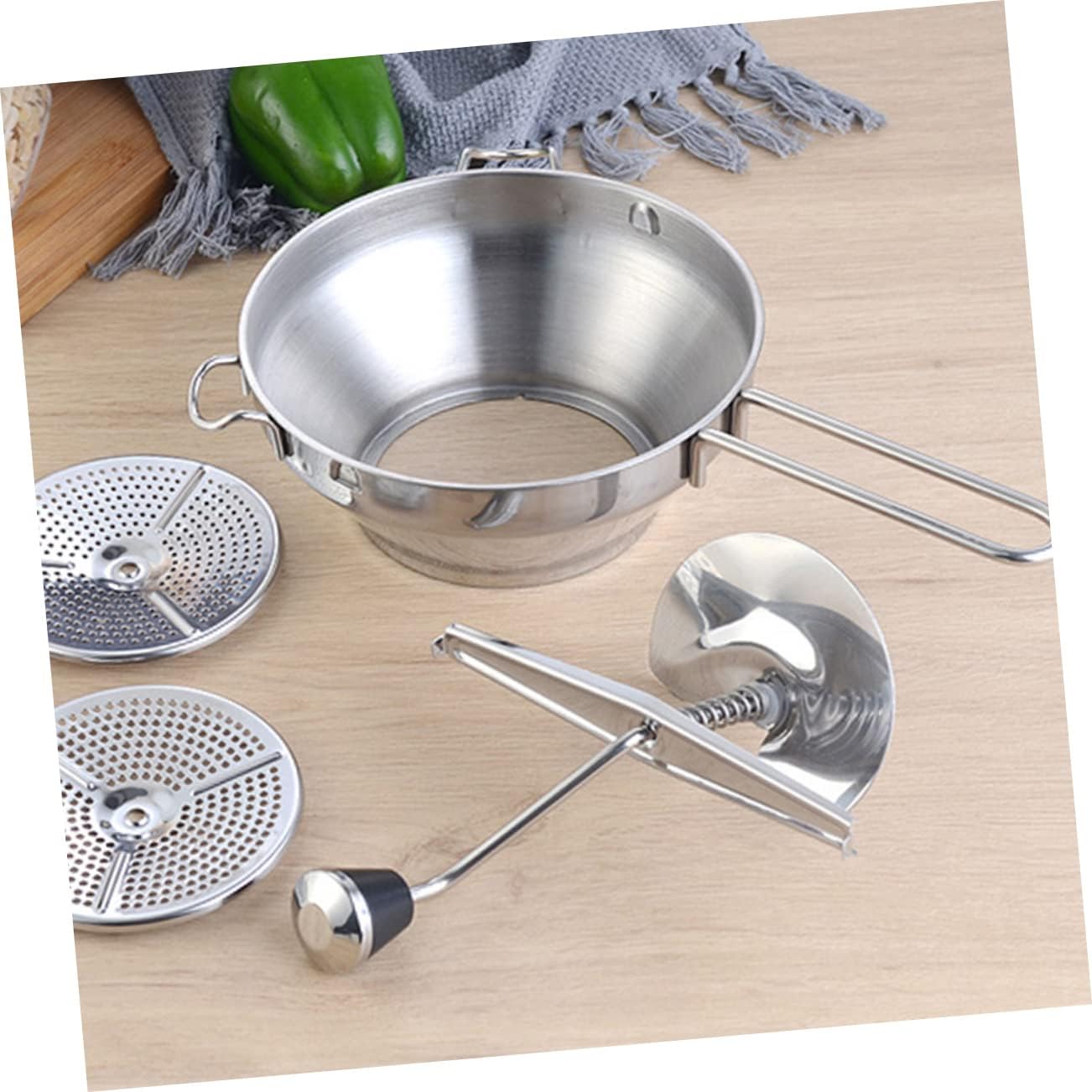 Stainless Steel Manual Food Ricer for Food Puree Soups Ergonomic Design Fine Disks for Jellies Sauces Kitchen Tool
