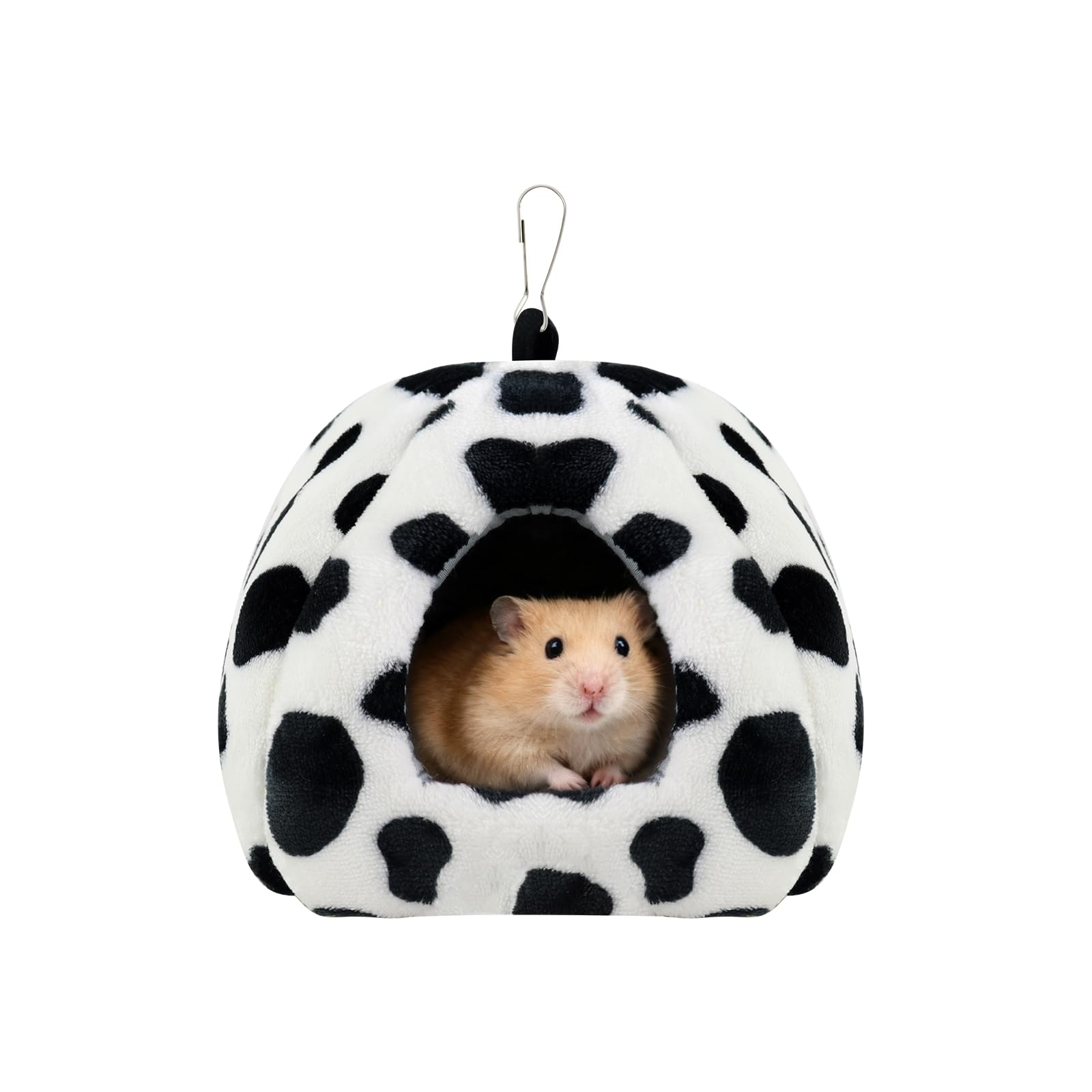 LuckyOpt Hamster Bed, Warm Cute Hamster House Soft Guinea Pig Bed with Removable Bedding, Winter Sleeping Nest Small Animal Beds for Hamsters, Guinea Pig, Hedgehogs, Rats, Ferret (Black+White)