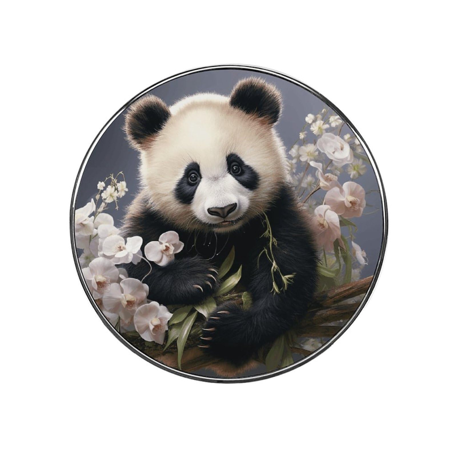 Refrigerator Magnet Panda with Flower Printing Fridge Magnet Alloy Material,Fun Personalized Refrigerator Sticker Round Decorative Magnet for Whiteboard Kitchen Locker