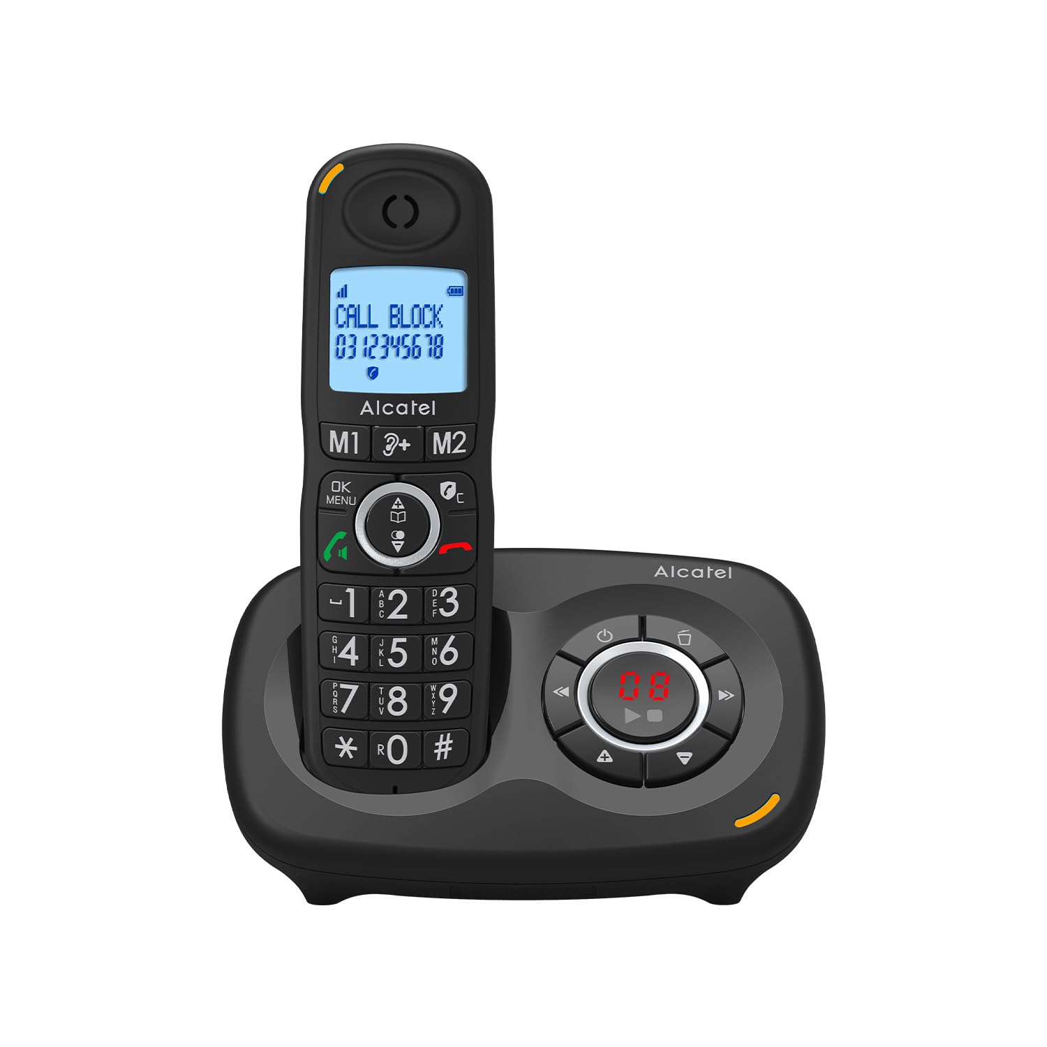 ALCATEL XL595 B Voice - Téléphone Fixe Sans Fil Senior Avec Répondeur - Grand Écran Rétroéclairé - Mains Libres - Fonction Blocage Des Appels - Audio Boost - Répondeur 14 Min - Noir