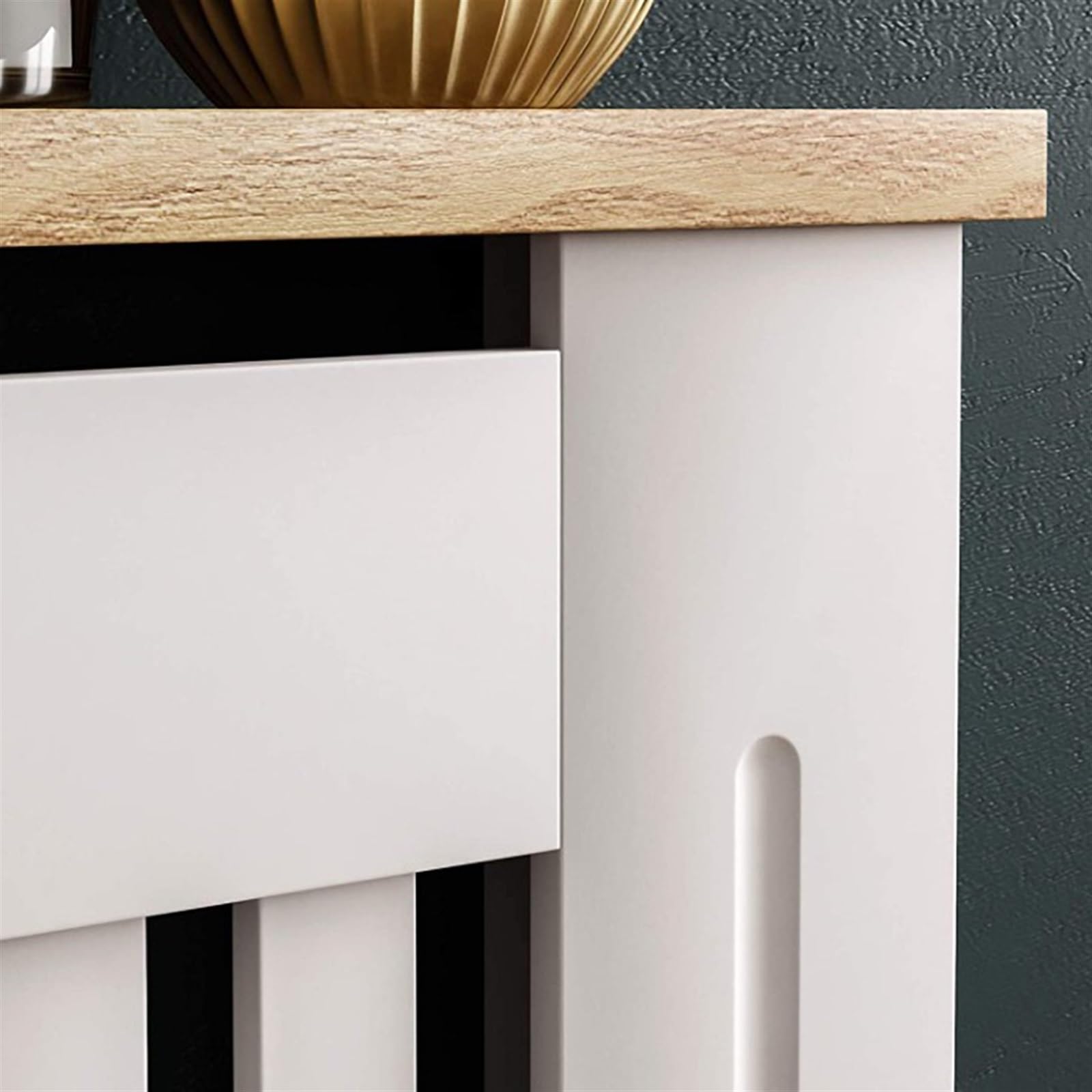 Copritermosifone, Copritermosifone in Legno Moderno con doghe Verticali, Ripiano in MDF, Mobiletto, Mobiletto Piccolo, per Soggiorno e corridoio Copritermosifone.