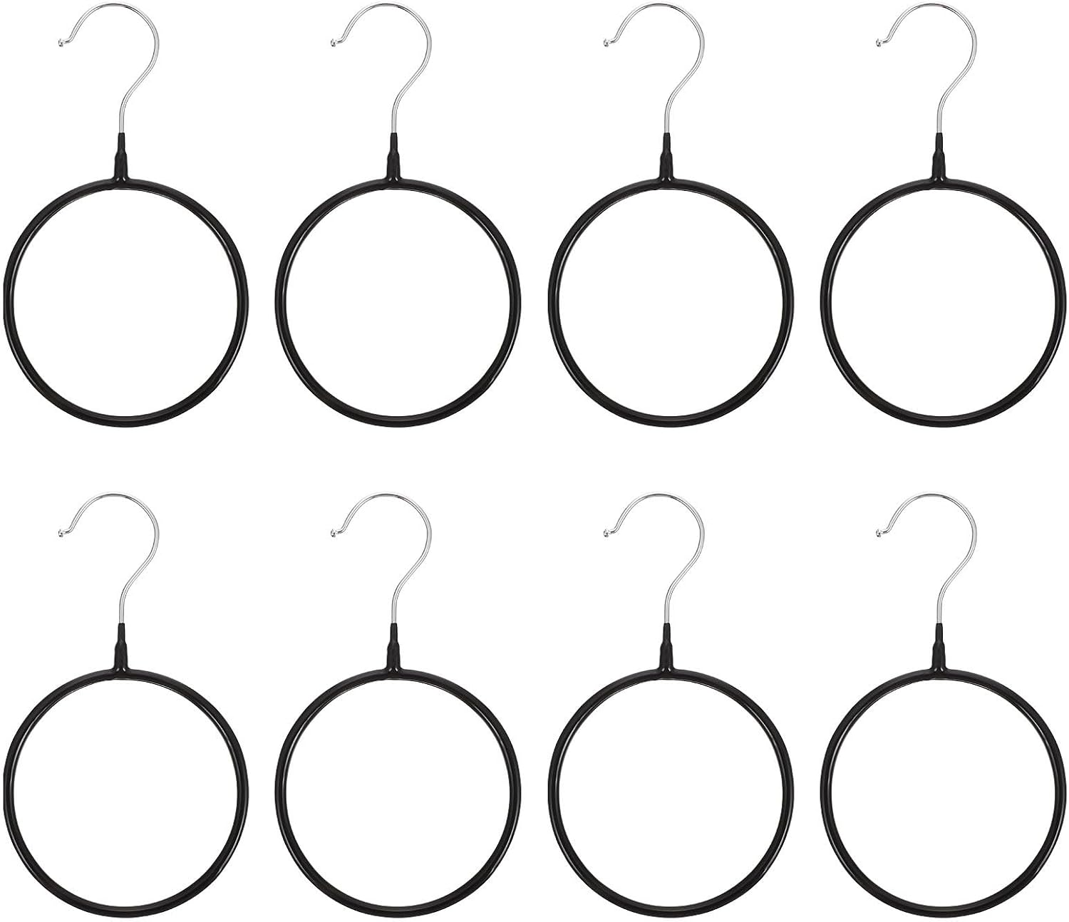 Cabilock 8pcs Black Iron Tie Hanger and Scarf Organizer Rack, Non-Slip Round Scarf Hanging Rings for Closet Storage and Necktie Display