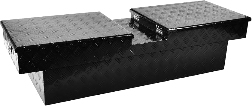 60 Inch Gull Wing Crossover Truck Tool Box, 60.875"X20"X14.75" Aluminum Pickup Truck Bed Waterproof Tool Box Trailer Storage Organizer w/Lock & Key, Black