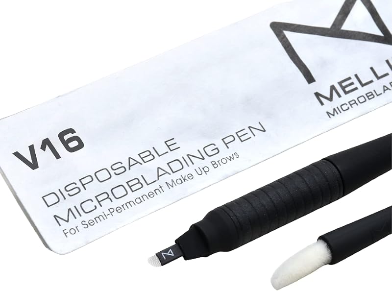 Caneta de Microblading Mellie Signature M, lâmina dupla V16 0,18 mm, pacote com 10