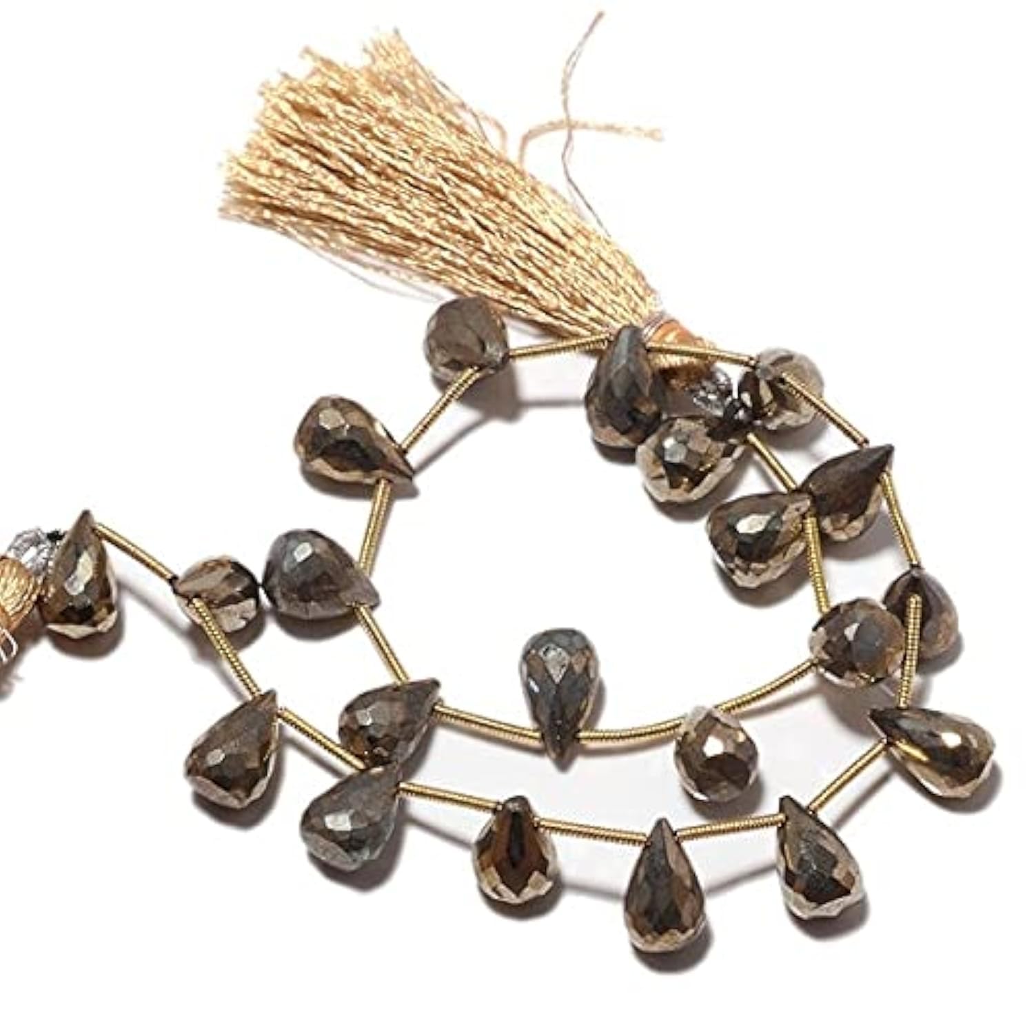 Perle pyrite naturelle facettée briolette 7x10mm en fil pour création bijoux