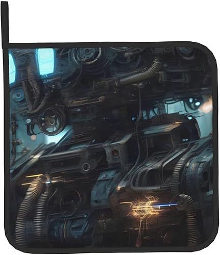 Miniatura 9 de Future Robot Impreso 2 Manoplas de horno y soportes para ollas, guantes de horno de cocina, antideslizantes, resistentes al calor, para hornear,