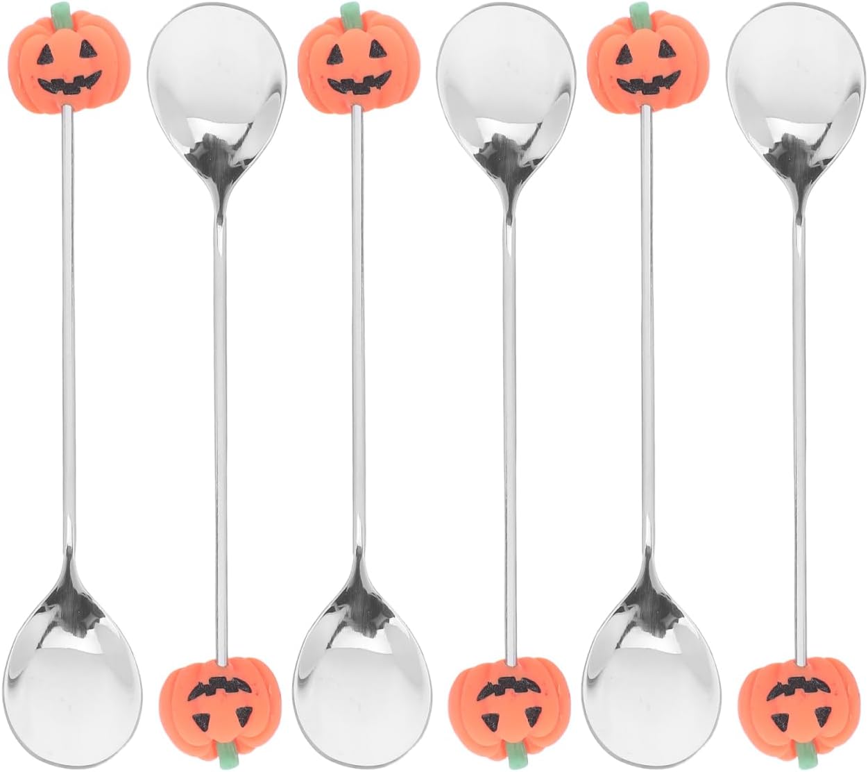 VALICLUD Halloween Pumpkin Spoons Set of 6 Stainless Steel Dessert and Coffee Stirring Spoons with Jack-O-Lantern Design for Party and Home Tableware