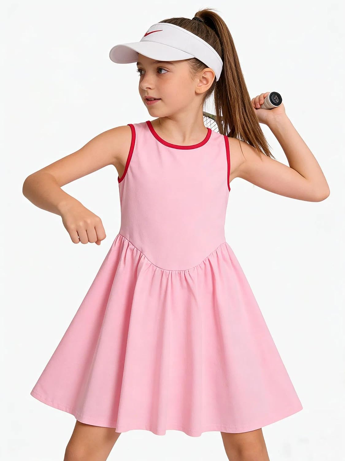 Girls Tennis Dress Athletic Sleeveless Contrast Trim Drop Waist Flowy Sporty Summer Dresses