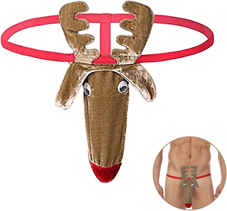 HAINIWERThong,Mens Christmas Costume Reindeer Elk Mens G-Strings Thong Underwear T-Back Boyfriend gift Valentine Gift Mens Underwear