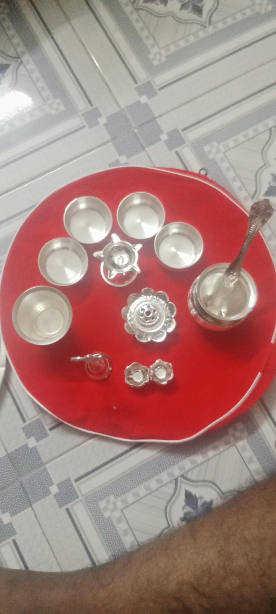 Aashita Creations 12-Inch Silver Plated Pooja Thali Set – 12-Piece Hindu Prayer Set For Diwali & Weddings - View #5
