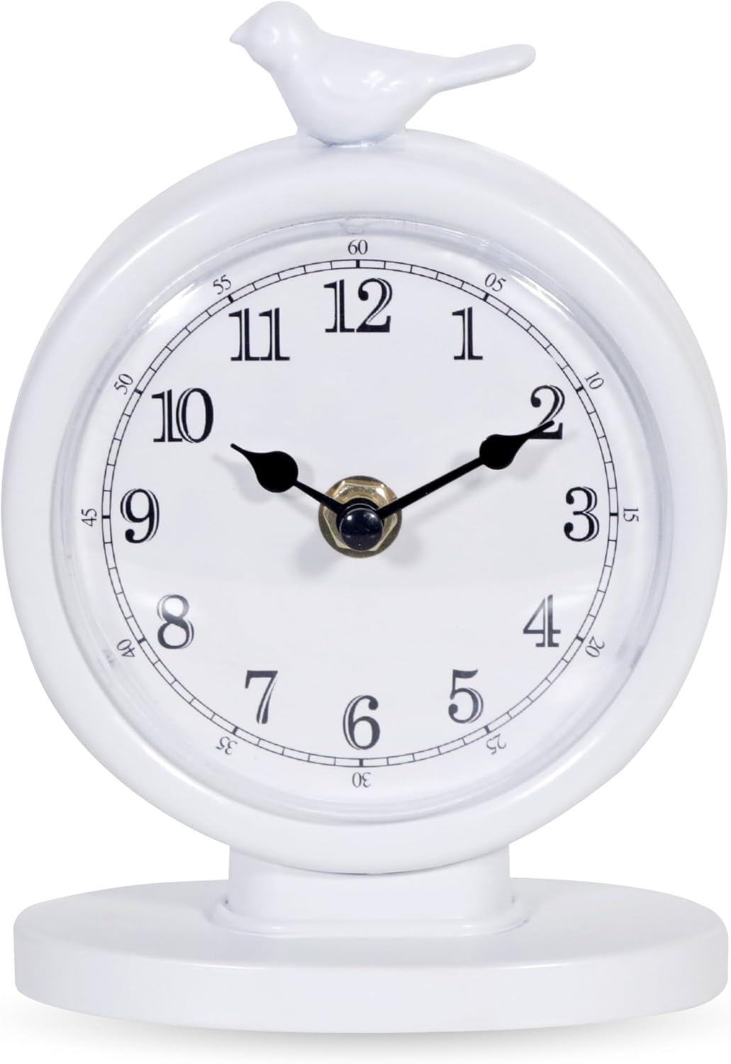 Mantel Clock, Classic Vintage Clocks and Decorative Shelf Decor, Silent Analog Desk Clocks with Light Vintage Metal Table Clock for Living Room Shelf Bedside Home Decor (White)