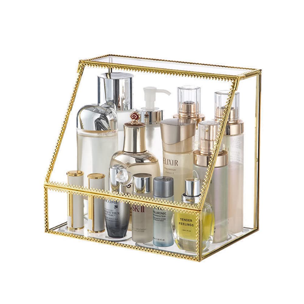 YUEHUA Clear Makeup Organizer/Glass Makeup Nail Polish Lipsticks Skincare Toner Cosmetic Storage for Vanity Bathroom Countertop