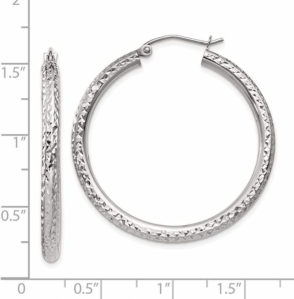 Diamond2Deal 14k White Gold Diamond-cut 3mm Round Hoop Earrings Fine Jewelry for Women